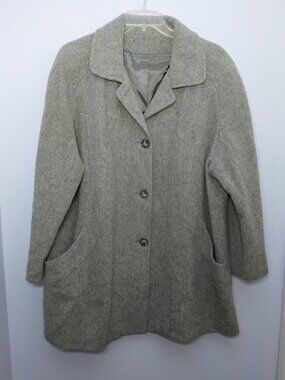 Vintage Womens's 100% Wool Coat 2X Gray Single Breasted Mid Length A-Line